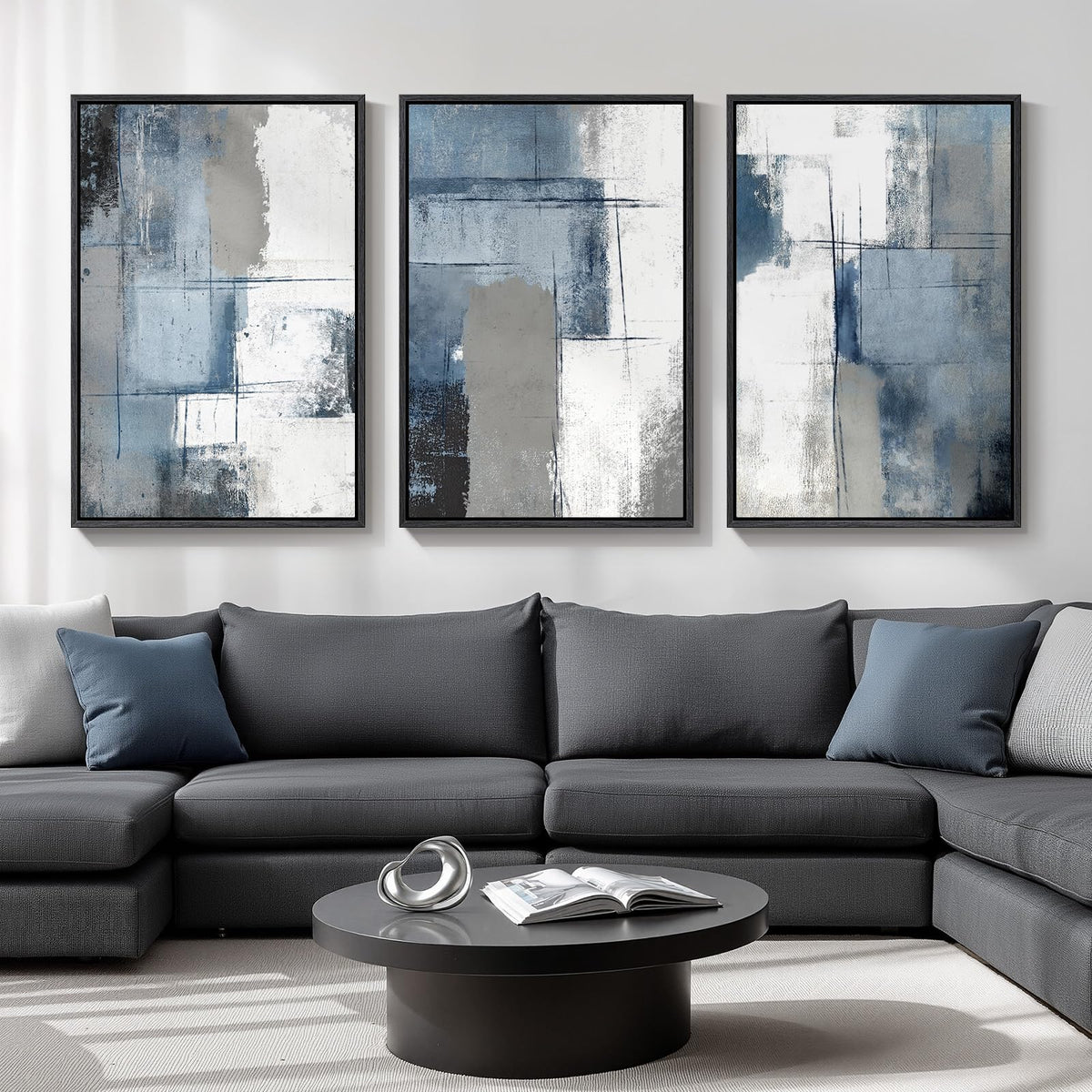 Large Framed Boho Black White Abstract Wall Art for Living Room, 24x36 In