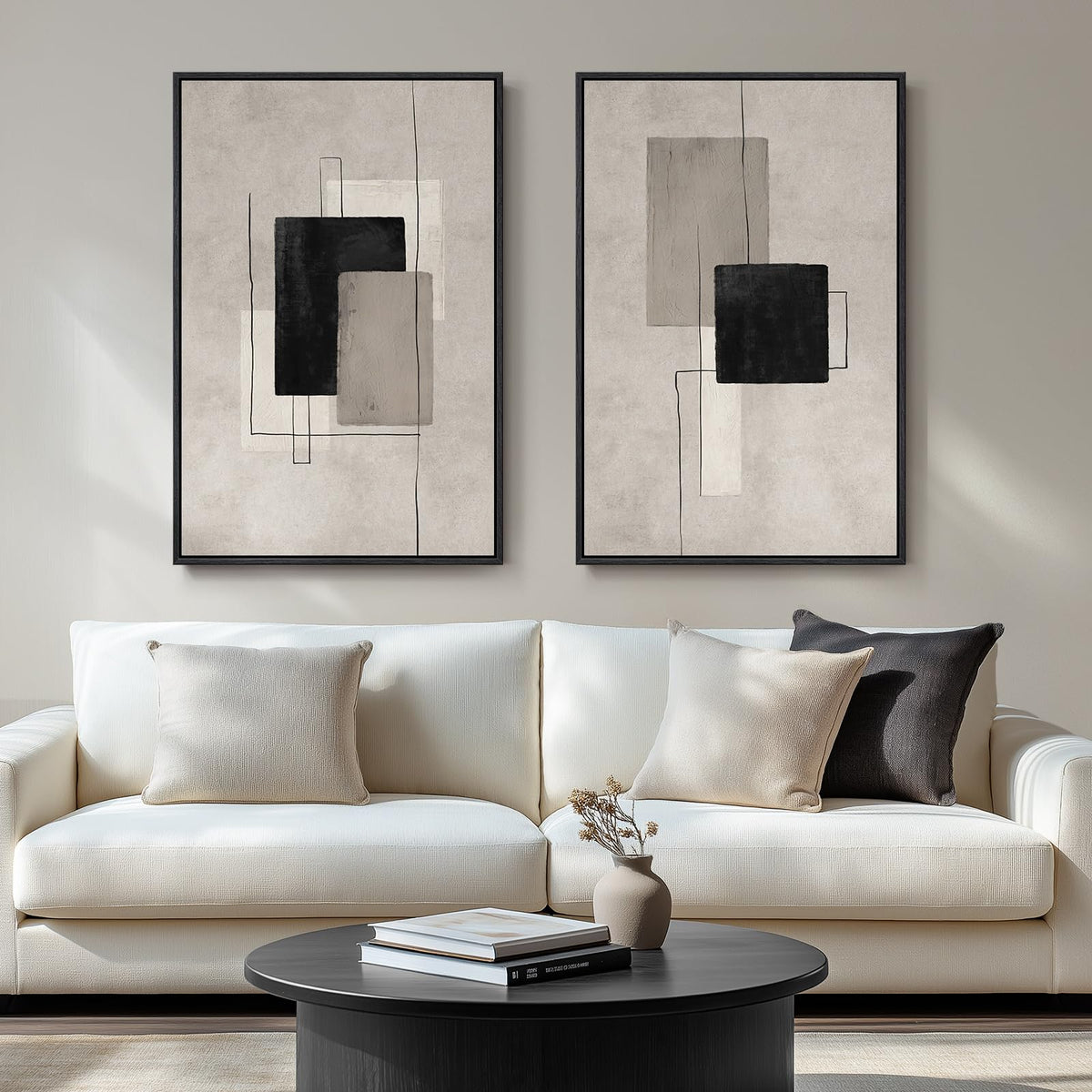 Large Framed Green Abstract Wall Art for Living Room Set of 2, 24x36 In