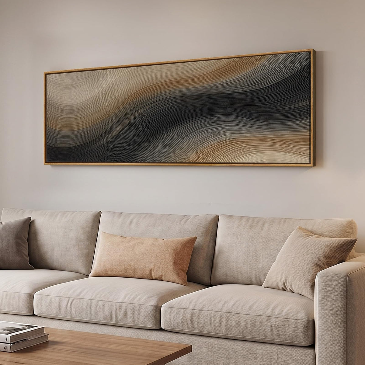 Large Framed Neutal Abstract Landscape Wall Art for Living Room, 60x30 In