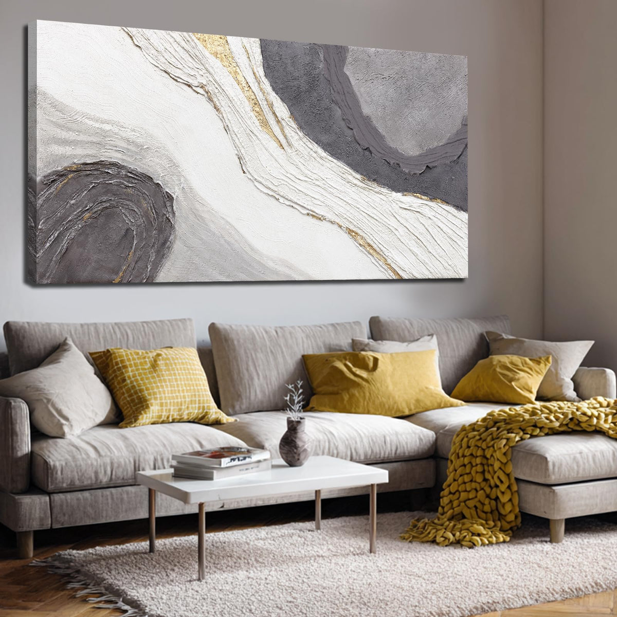 Framed Minimalist Wall Art Large Abstract Wall Decor White Artwork Gold Line Art for Bedroom Canvas Paintings for Living Room Office 29x58 Inch