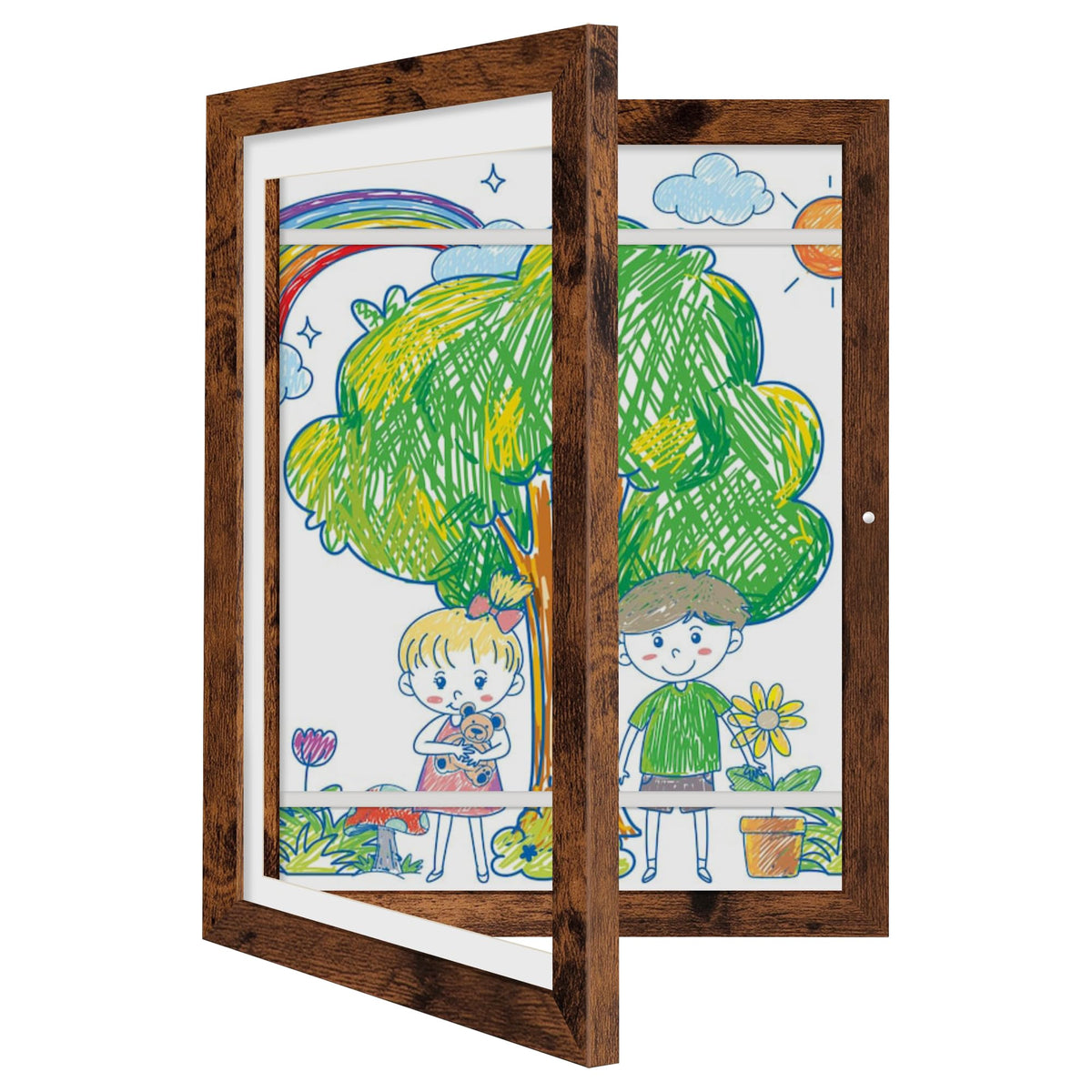 iRahmen Kids Art Frames 8.5x11 Set of 2 - Front Opening Childrens Picture Frame Changeable, Wood Artwork Display Storage for Wall Mount, Magnetic Door Holds 50 Art Pieces for Drawings, 3D Picture, Crafts, Portfolio, Brown