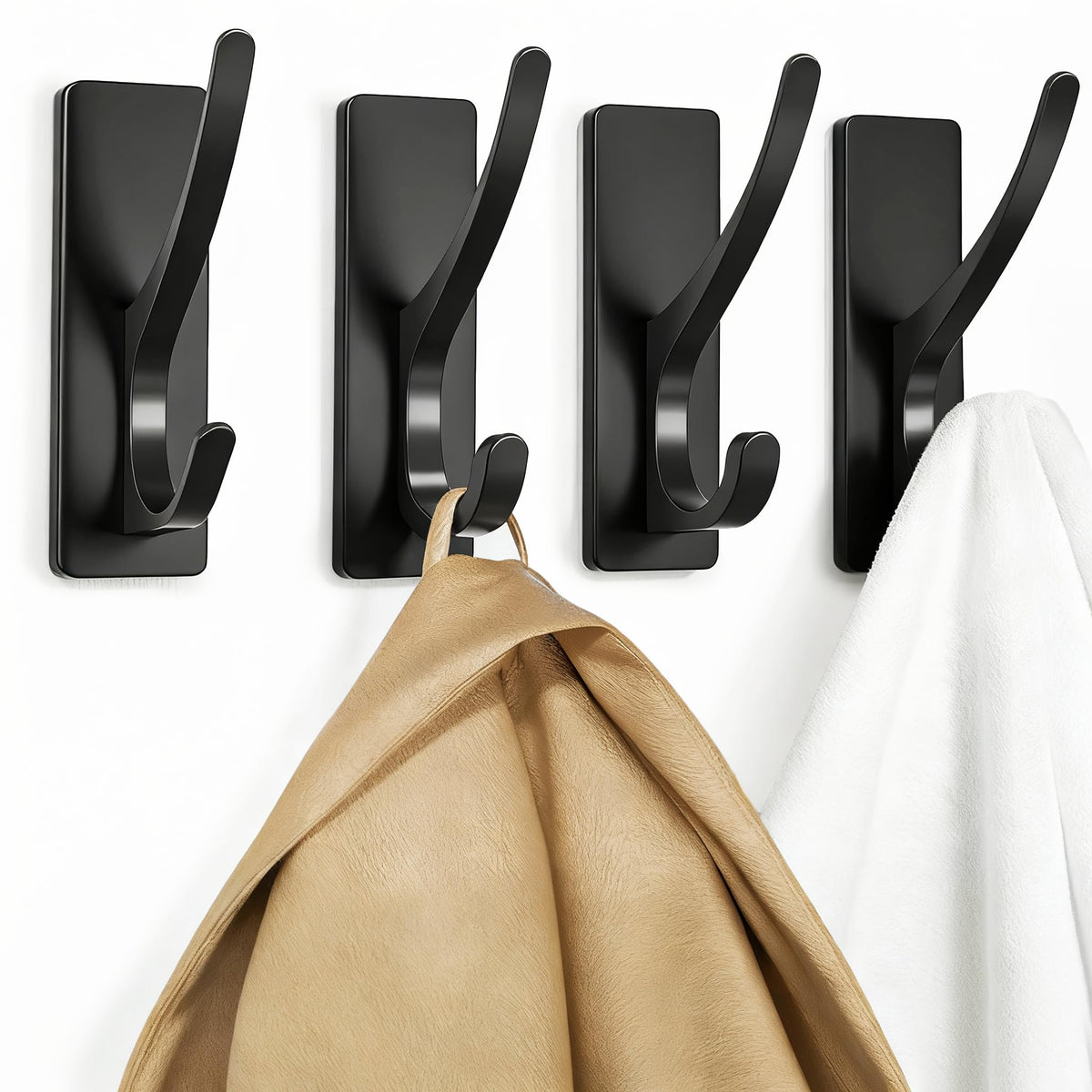 pickpiff Matt Black Self-Adhesive Hook, 13LB Hanger for Coat/Towel, 4-Pack