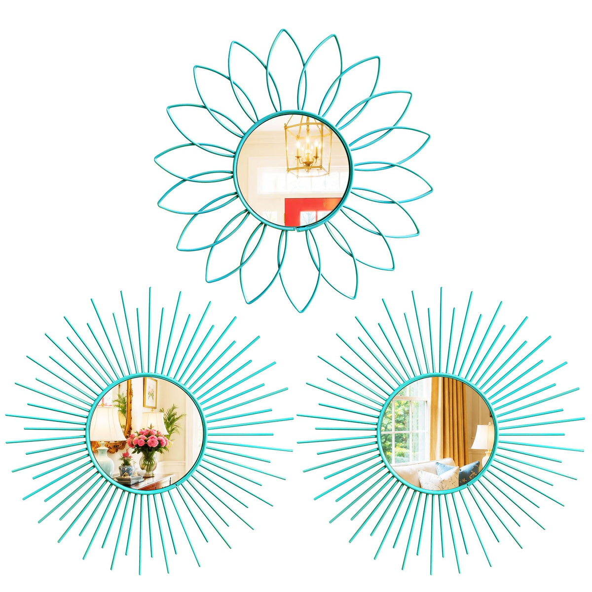 3 Pack Metal Mirrors for Wall Gold Sunburst Wall Mirror Home Decor Accent