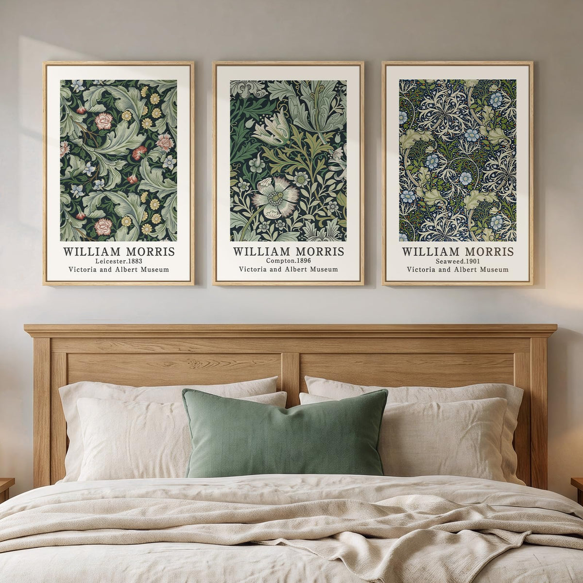 Framed Vintage William Morris Boho Canvas Wall Art for Living Room, 3 Piece
