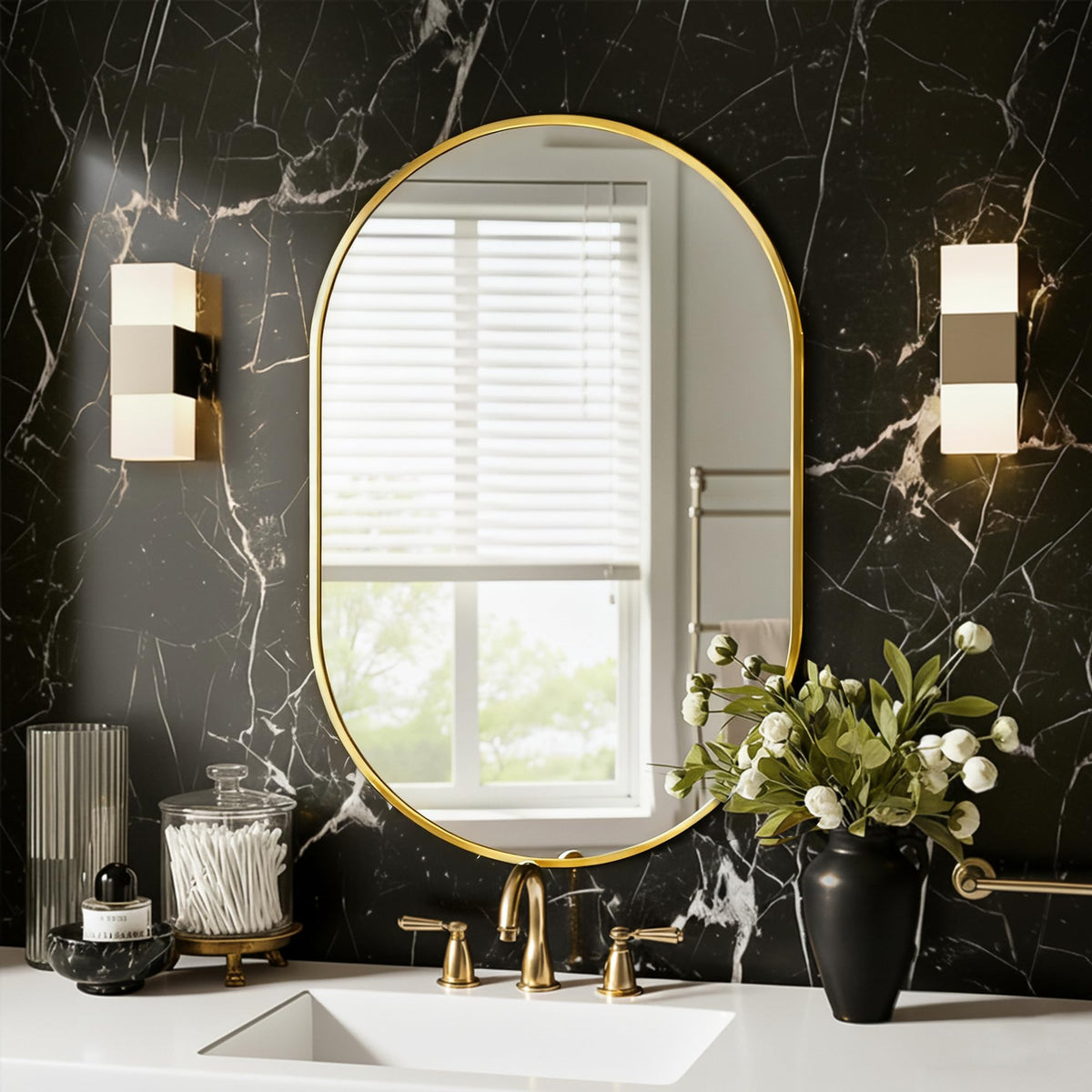 Black Oval Bathroom Mirror for Over Sink, 2 Pack 24"x36" Wall Mirror
