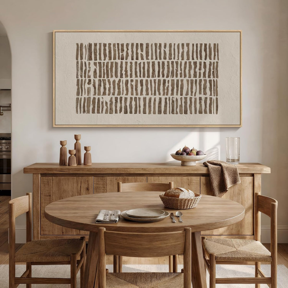 Large Framed Neutral Abstract Wall Art for Living Room, Horizontal 30x60 In