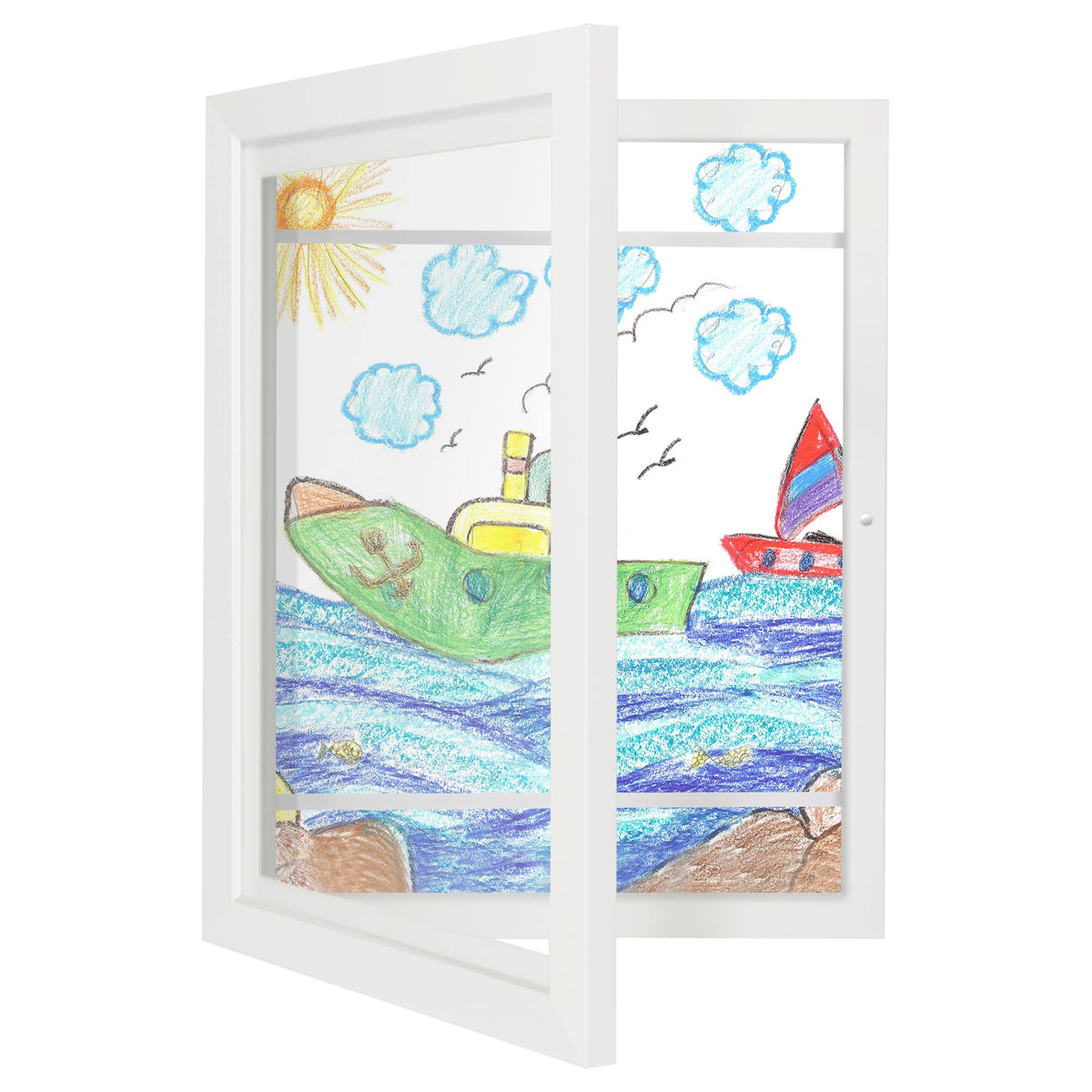 iRahmen Kids Art Frames 8.5x11 Set of 2 - Front Opening Childrens Picture Frame Changeable, Wood Artwork Display Storage for Wall Mount, Magnetic Door Holds 50 Art Pieces for Drawings, 3D Picture, Crafts, Portfolio, Brown