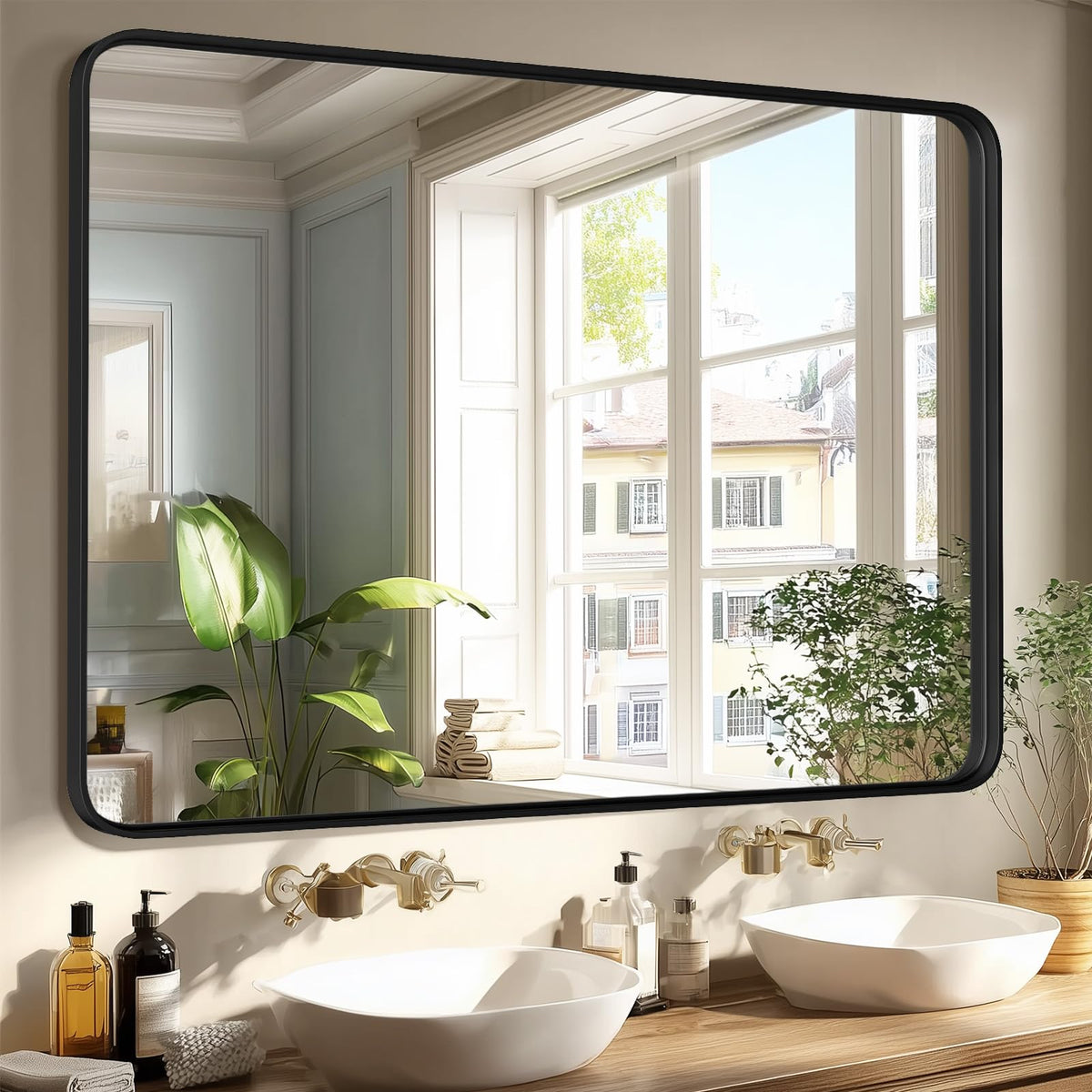 Sweetcrispy 26.5"x38" Arched Black Bathroom Mirrors for Wall, Bathroom Mirrors for Over Sink, Metal Framed with HD Shatter-Proof Glass for Entryway, Living Room, Bedroom, Home Decor