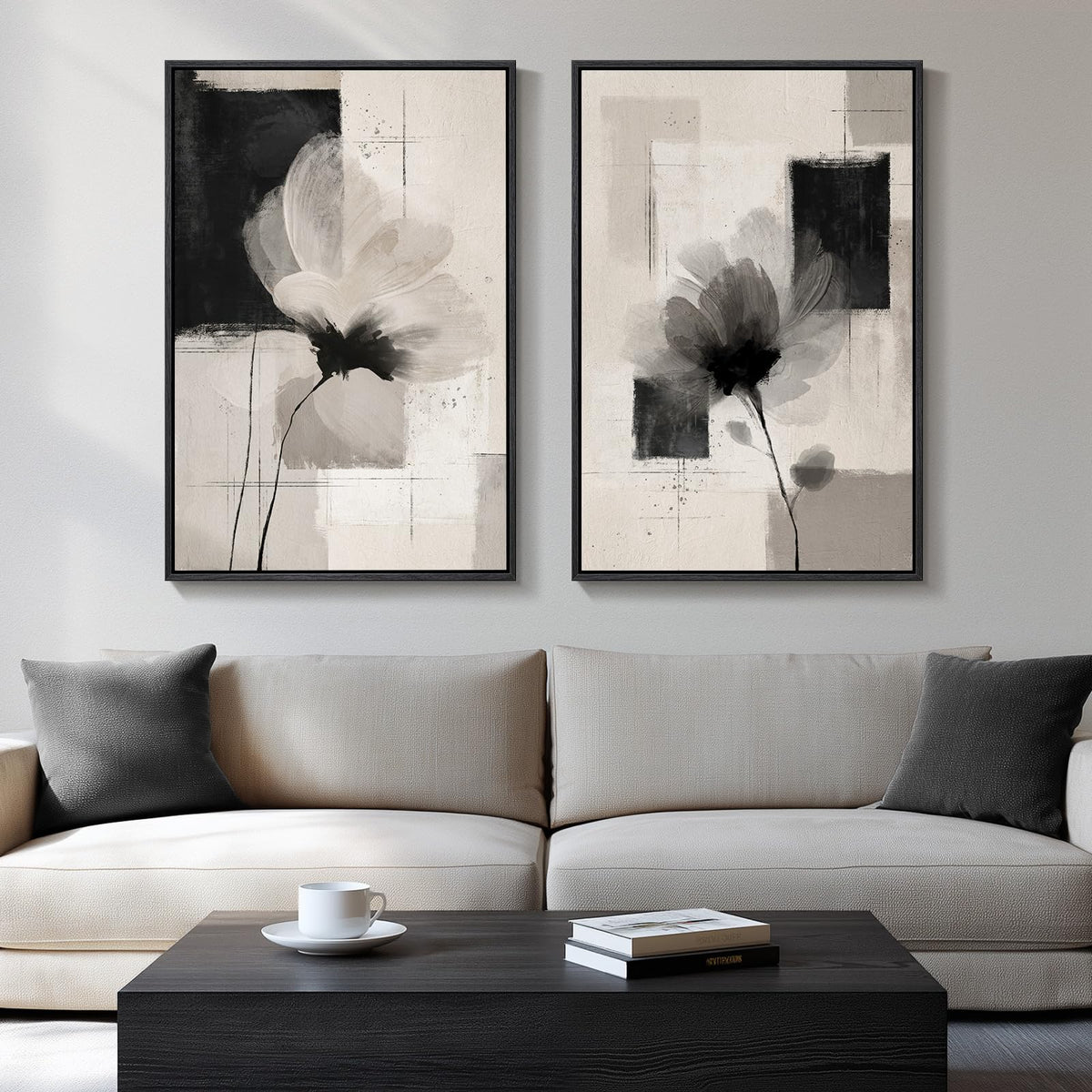 Large Framed Green Abstract Wall Art for Living Room Set of 2, 24x36 In