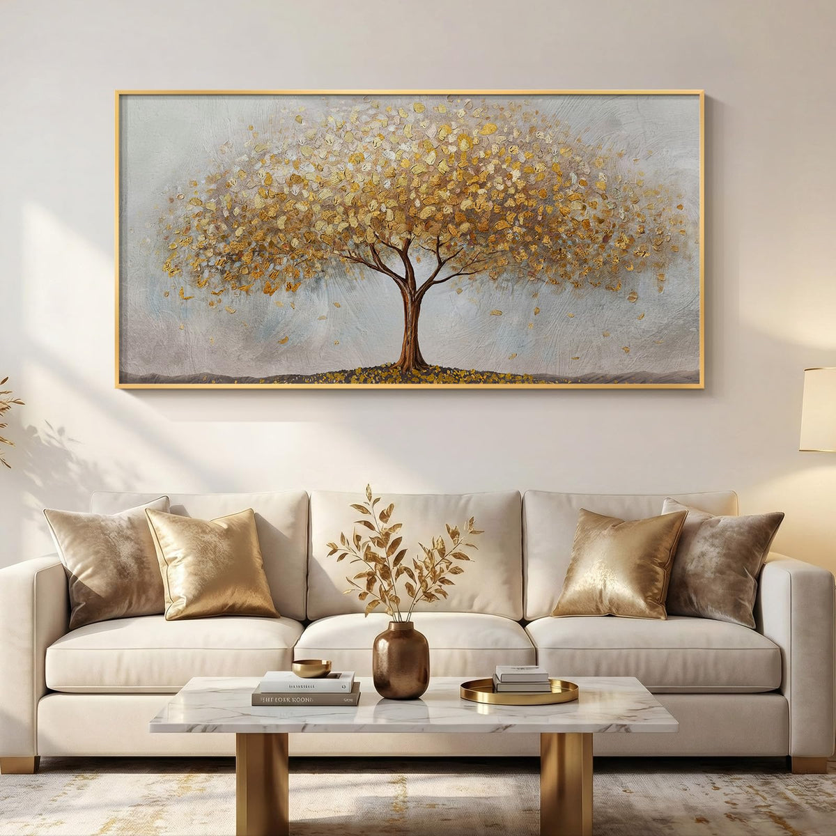 Framed Vintage Neutral Tree of Life Wall Art for Living Room, 20x40 In