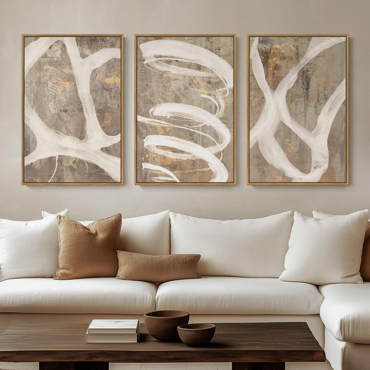 Framed Modern Minimalist Neutral Abstract Wall Art, Set of 3, Each 16x24 In