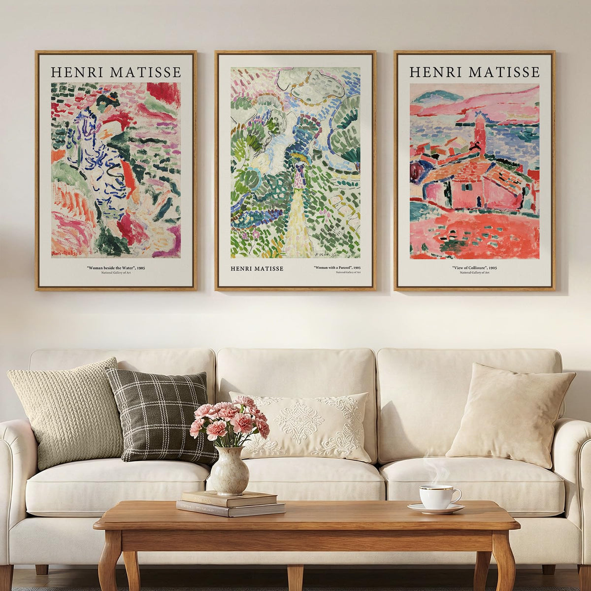 Framed Vintage William Morris Boho Canvas Wall Art for Living Room, 3 Piece