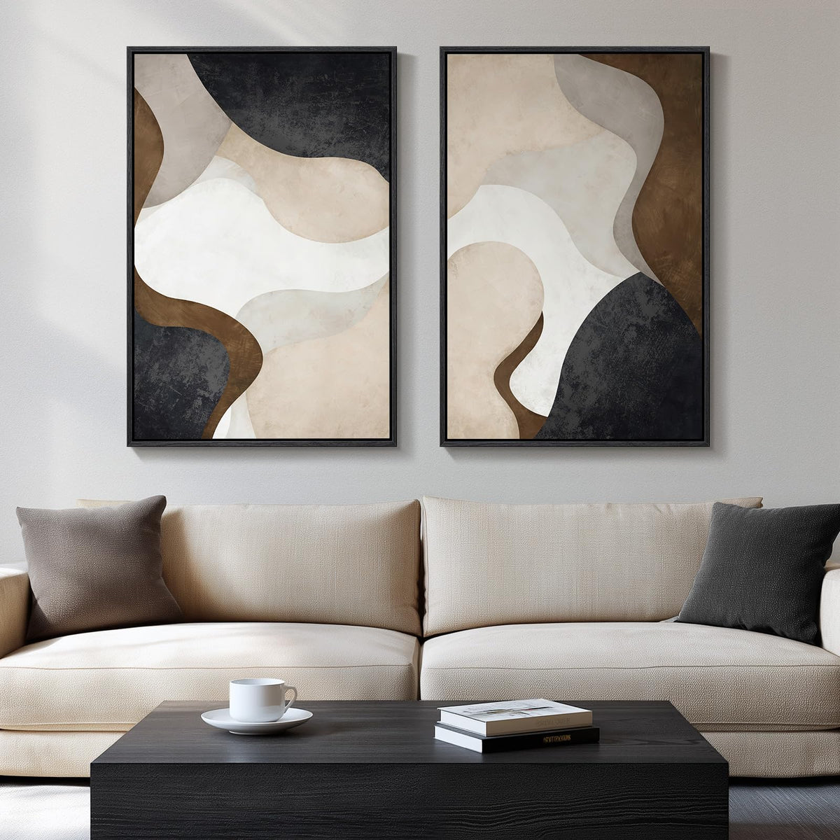 Large Framed Green Abstract Wall Art for Living Room Set of 2, 24x36 In