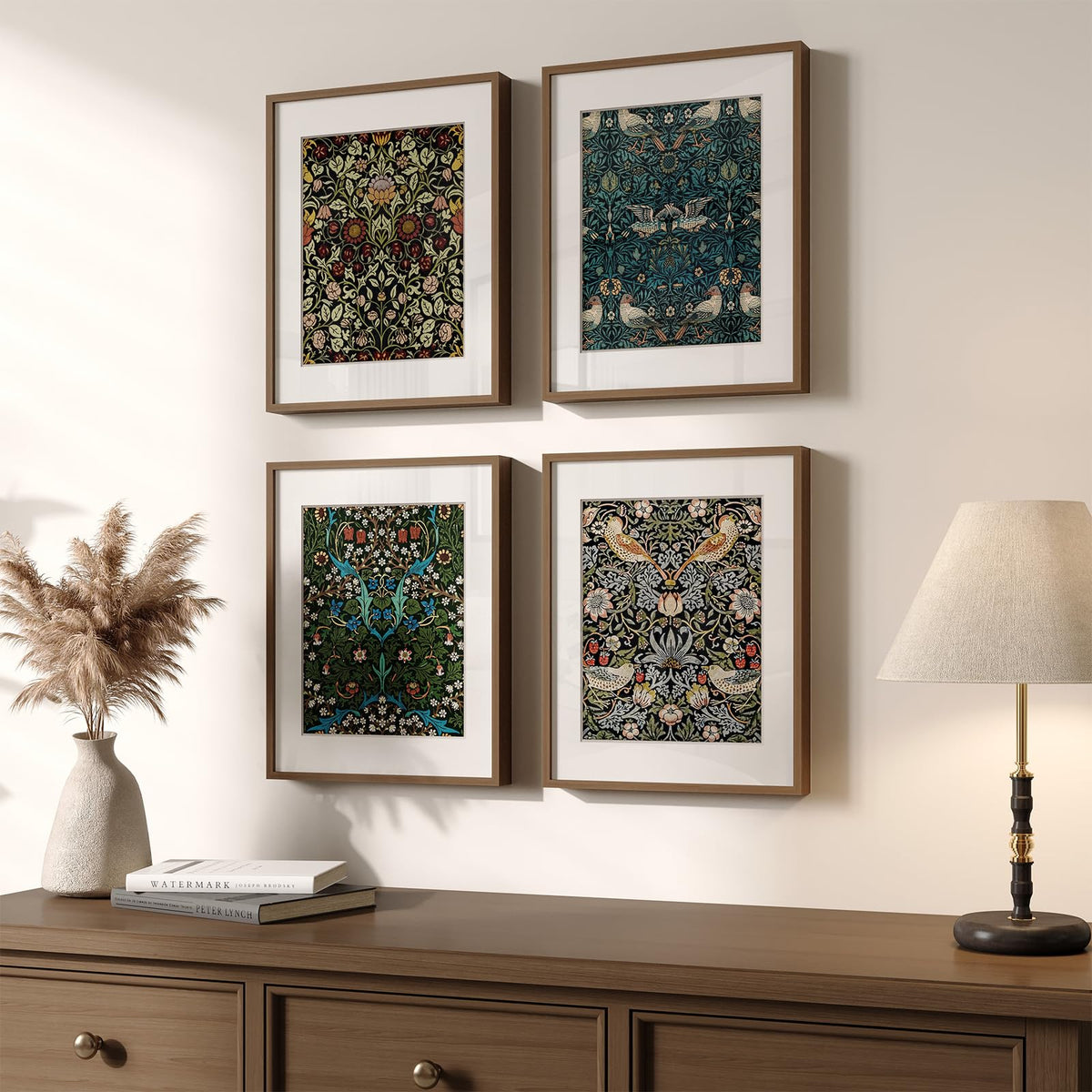 Framed Vintage William Morris Boho Canvas Wall Art for Living Room, 3 Piece