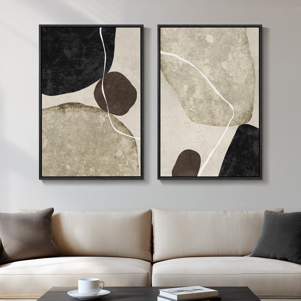 Large Framed Green Abstract Wall Art for Living Room Set of 2, 24x36 In
