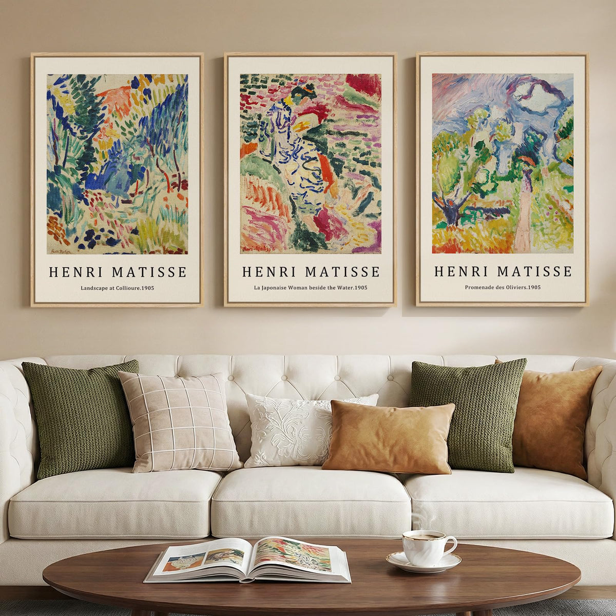Framed Vintage William Morris Boho Canvas Wall Art for Living Room, 3 Piece