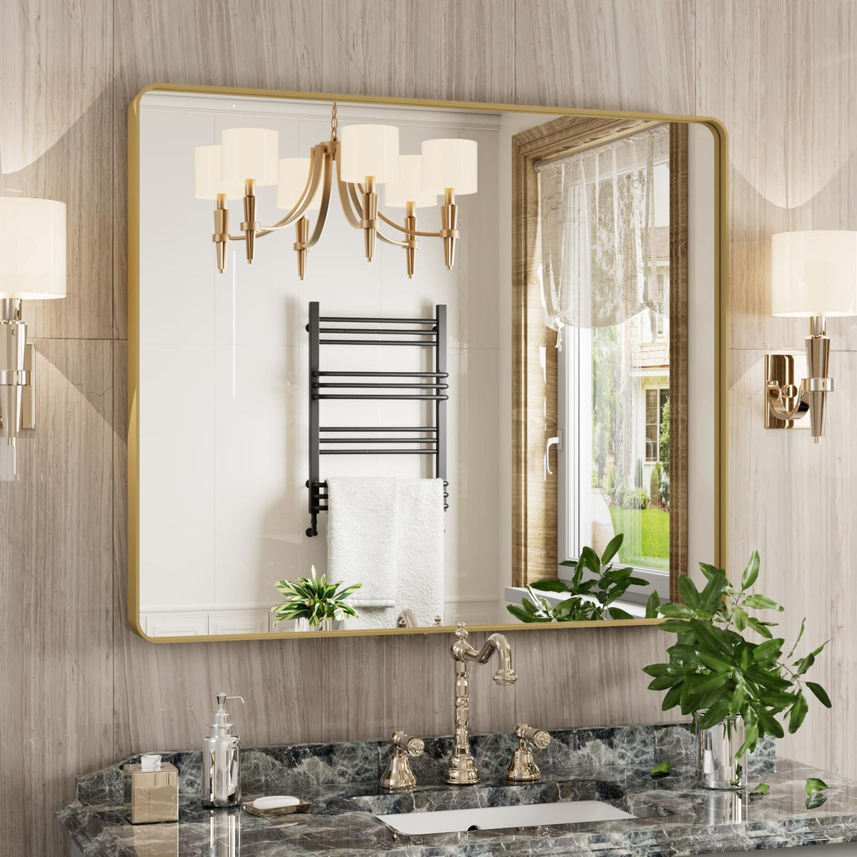 JISOSO 22x30 Inch Black Bathroom Mirror Metal Framed