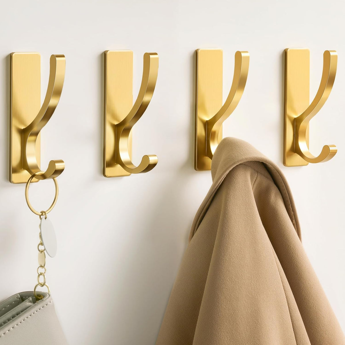 pickpiff Adhesive Wall Hooks for Coat/Towel, Hold 13LB, Gold 4 Pack
