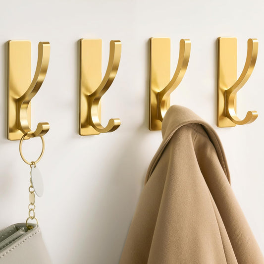 pickpiff Adhesive Wall Hooks for Coat/Towel, Hold 13LB, Gold 4 Pack