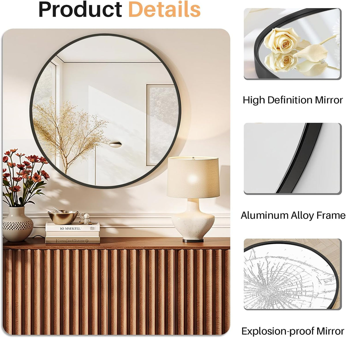 Bathroom Mirror for Wall, 24 Inch Round Mirrors