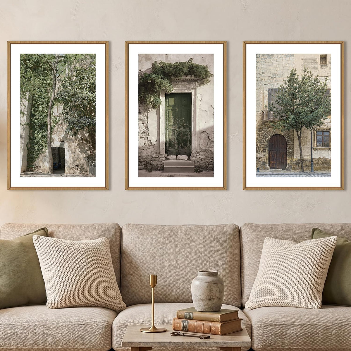 HOURIA Blue White Abstract Neutral Framed Canvas Wall Art Set- 16"x24"x3