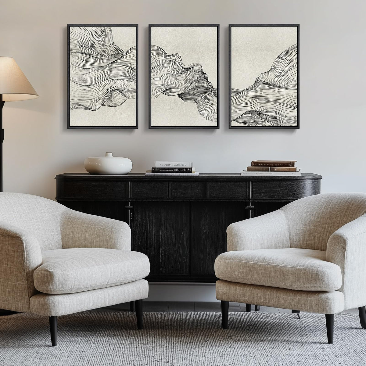 Large Framed Boho Black White Abstract Wall Art for Living Room, 24x36 In