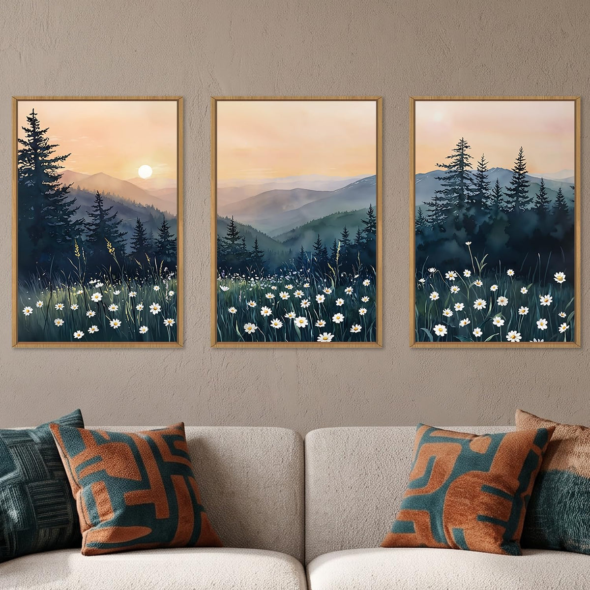 KAIRNE Neutral Abstrcat Landscape Framed Canvas Wall Art Set-40"x20"x1