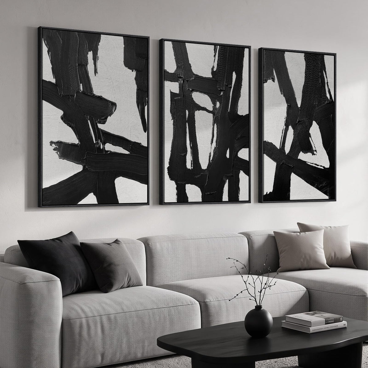 Large Framed Boho Black White Abstract Wall Art for Living Room, 24x36 In