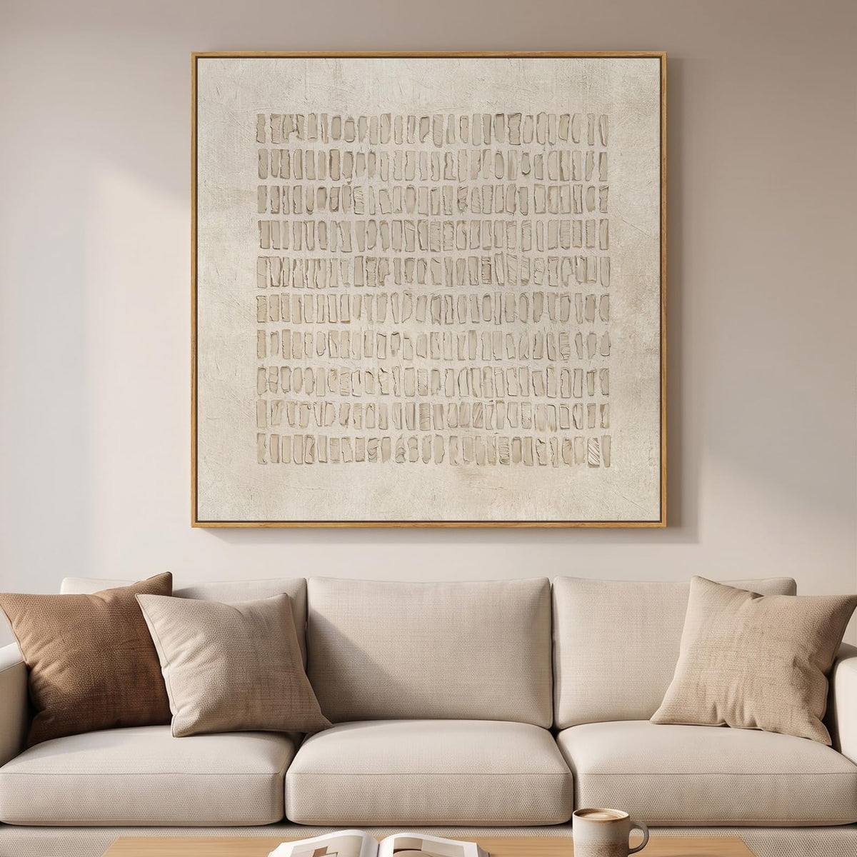 Framed Neutral Brown Abstract Canvas Wall Art for Living Room, 30x30 In