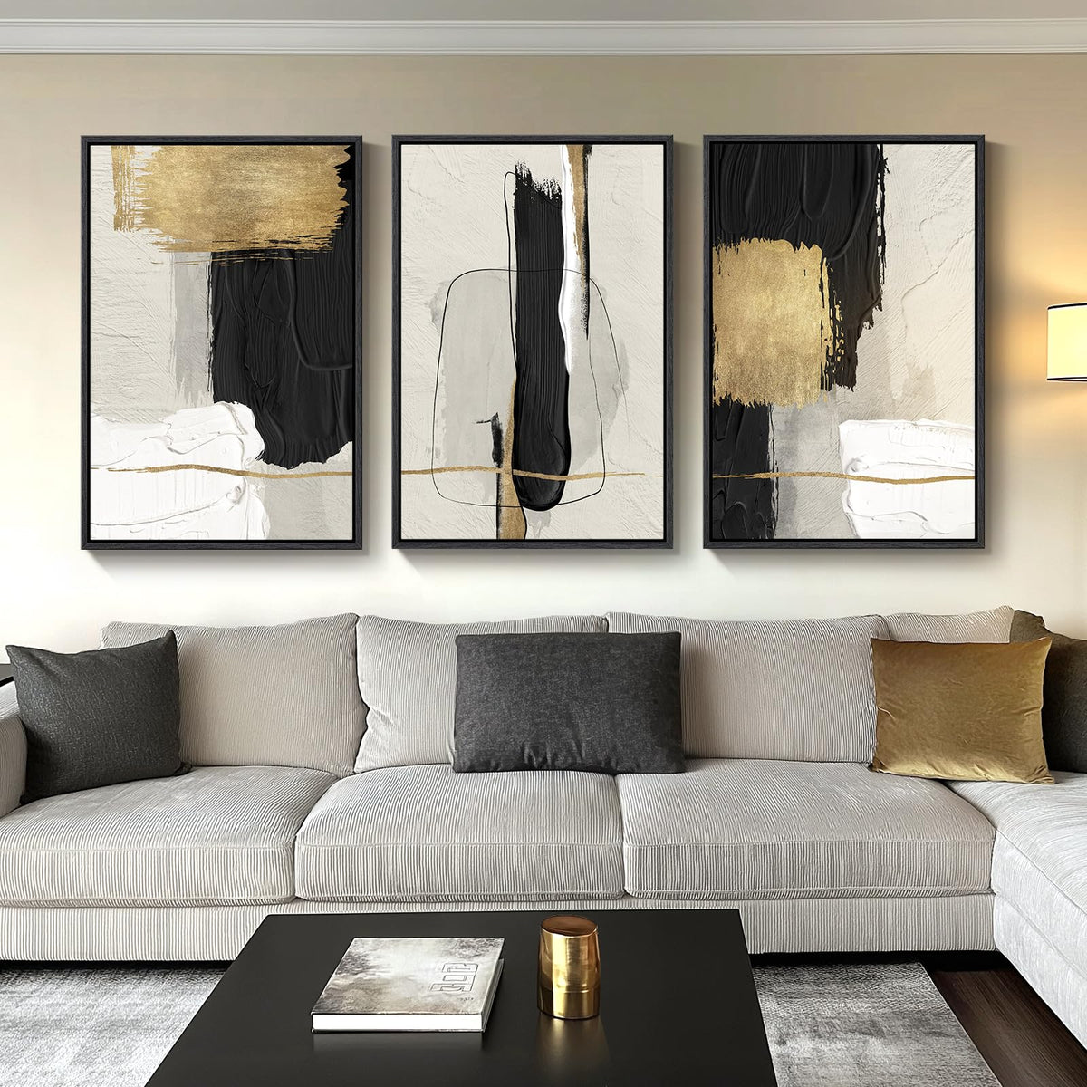 Large Framed Boho Black White Abstract Wall Art for Living Room, 24x36 In