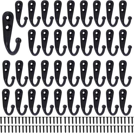 Hajoyful Coat Hooks-38 Pack Farmhouse Hooks with Metal Screws, Black Decorative Rustic Coat Hooks Rack, Wall Mounted Single Prong Robe Hook,Vintage Organizer Hanging Wire Hook Clothes Hanger