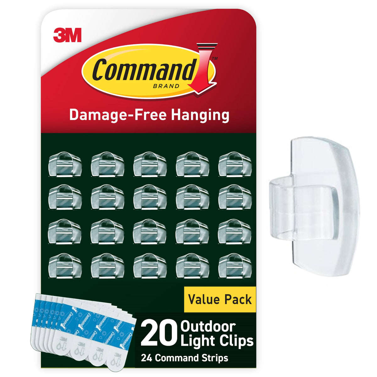 Command Outdoor Light Clips, Clear, 20 Clips, 24 Weather Resistant Strips