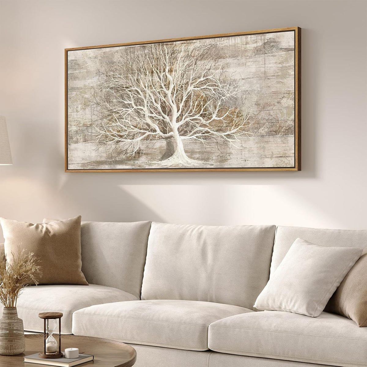 Framed Vintage Neutral Tree of Life Wall Art for Living Room, 20x40 In
