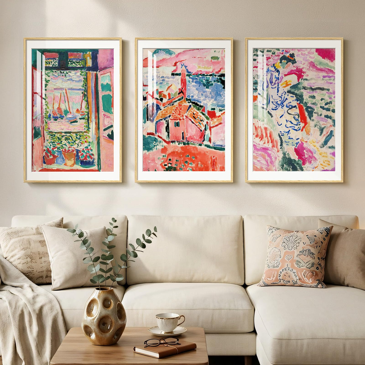 Framed Vintage William Morris Boho Canvas Wall Art for Living Room, 3 Piece