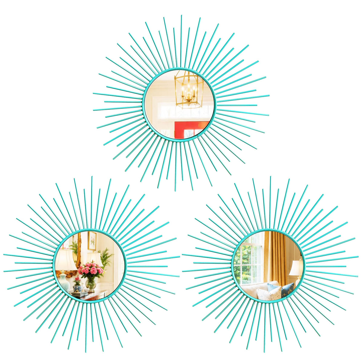 3 Pack Metal Mirrors for Wall Gold Sunburst Wall Mirror Home Decor Accent