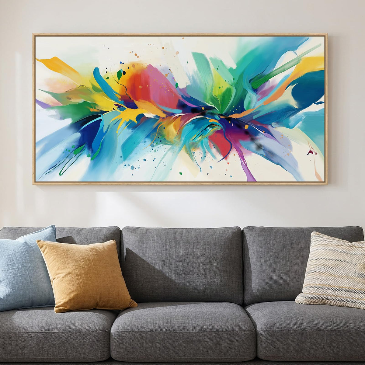 Large Framed Neutal Abstract Landscape Wall Art for Living Room, 60x30 In