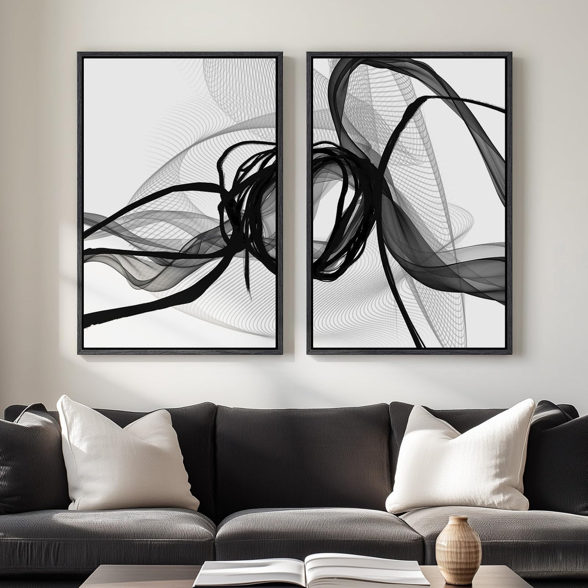 Large Framed Green Abstract Wall Art for Living Room Set of 2, 24x36 In