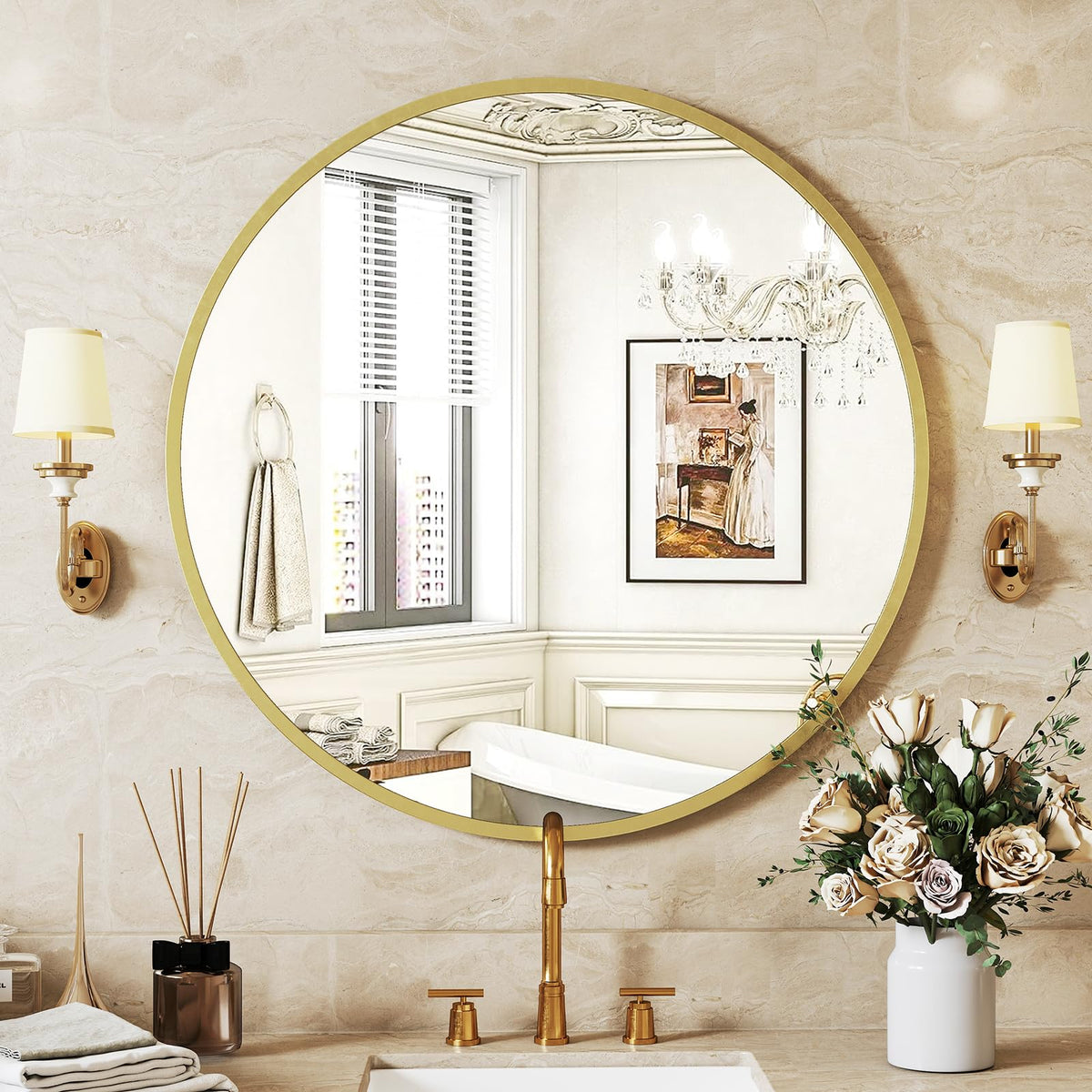 Sweetcrispy Round Bathroom Wall Mirror, Vanity Mirror, 20 Inch