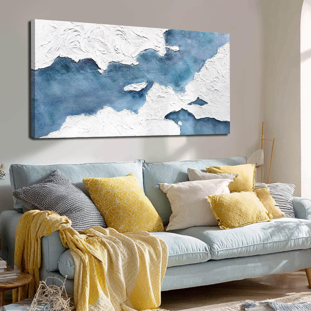 Framed Minimalist Wall Art Large Abstract Wall Decor White Artwork Gold Line Art for Bedroom Canvas Paintings for Living Room Office 29x58 Inch