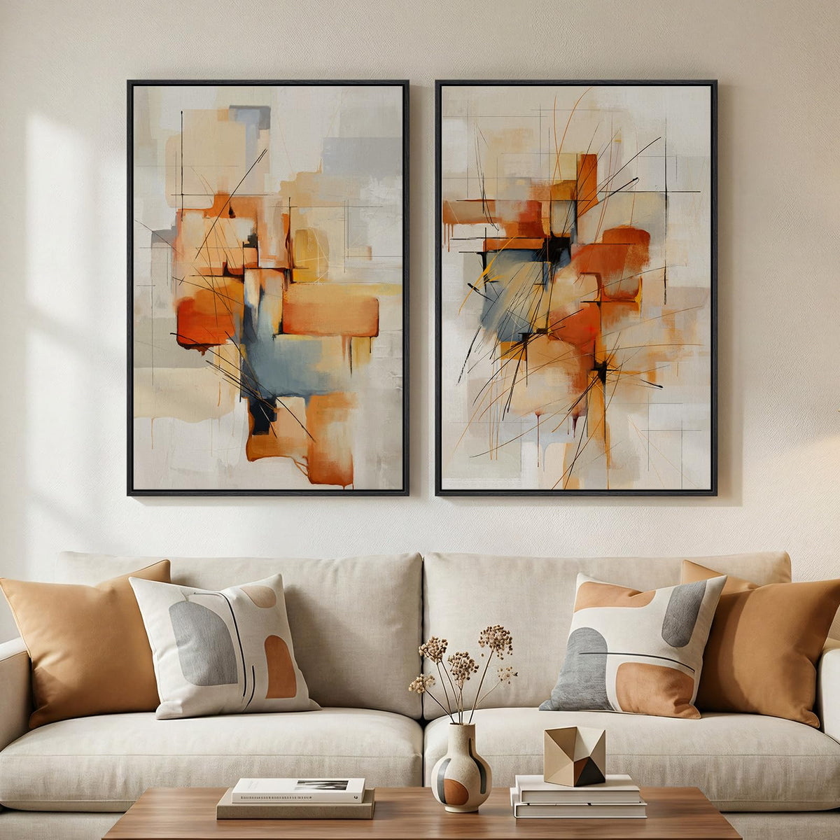 Large Framed Green Abstract Wall Art for Living Room Set of 2, 24x36 In