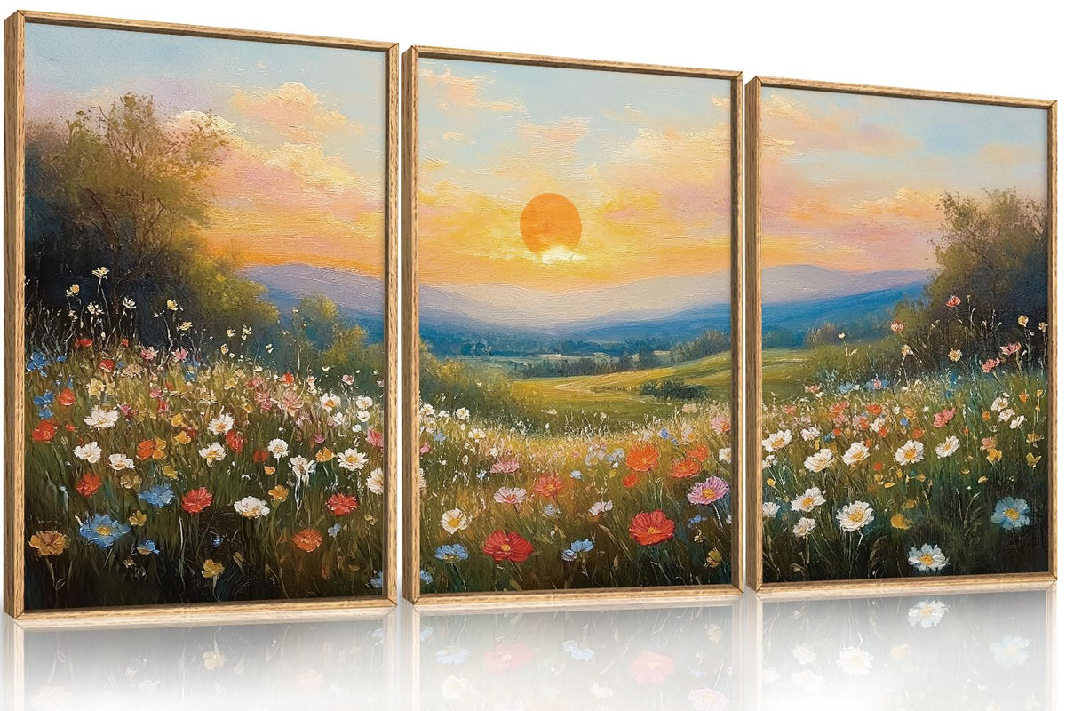 HOURIA Blue White Abstract Neutral Framed Canvas Wall Art Set- 16"x24"x3