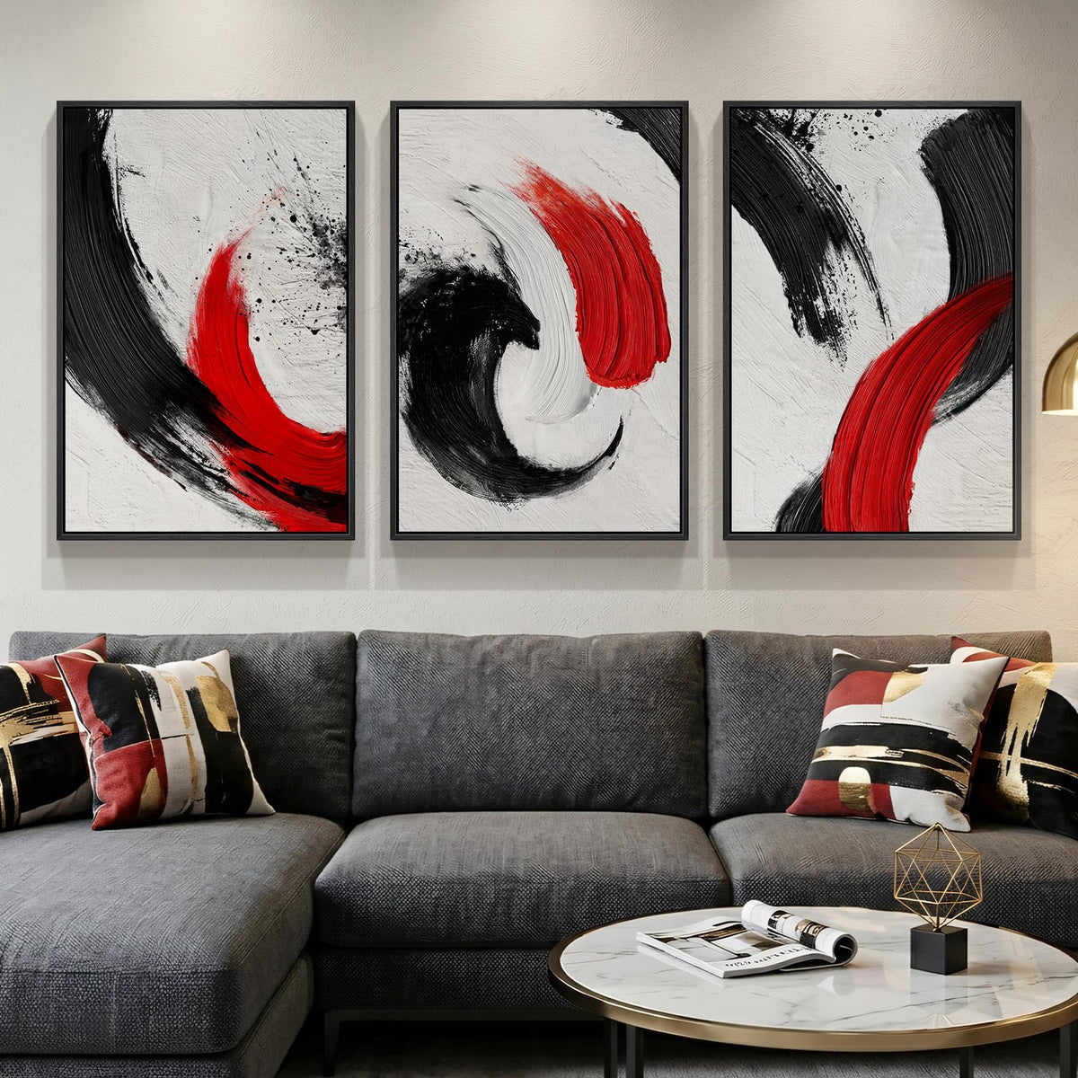 Large Framed Blue and Gray Abstract Wall Art for Living Room, 3 Piece 24x36