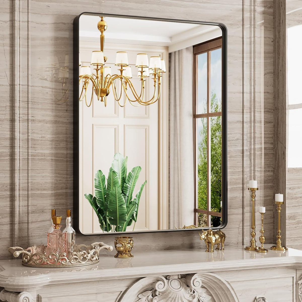 JISOSO 22x30 Inch Black Bathroom Mirror Metal Framed
