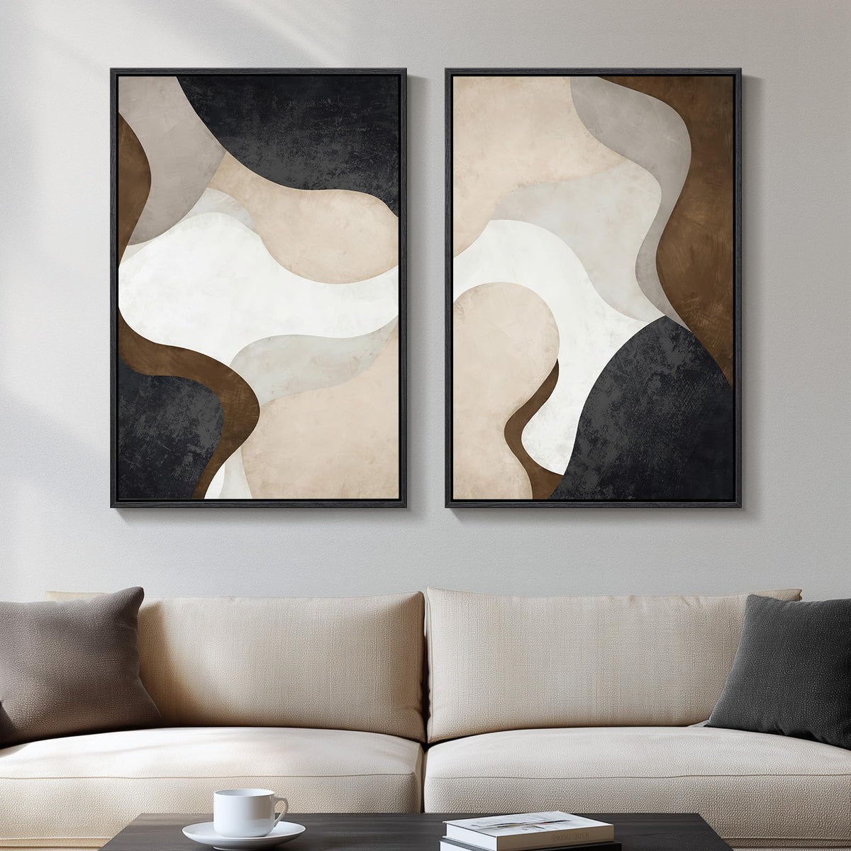 Large Framed Green Abstract Wall Art for Living Room Set of 2, 24x36 In