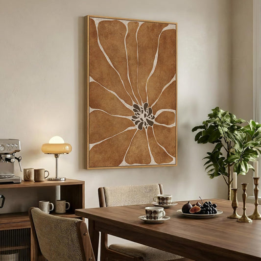 Large Framed Boho Abstract Brown Floral Wall Art for Living Room, 24x36 In