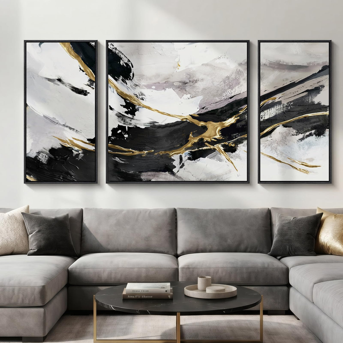 Large Framed Boho Black White Abstract Wall Art for Living Room, 24x36 In