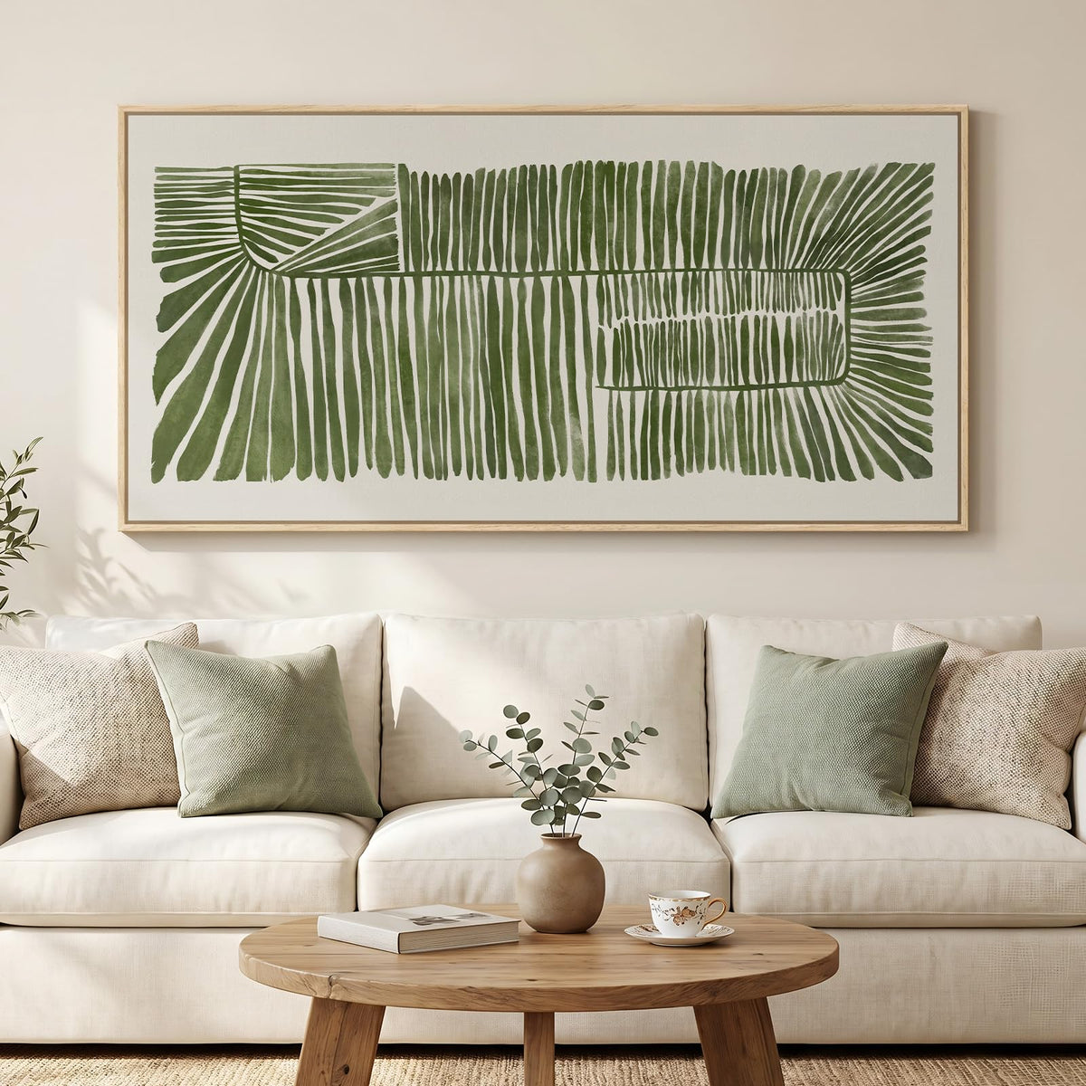 Large Framed Neutal Abstract Landscape Wall Art for Living Room, 60x30 In