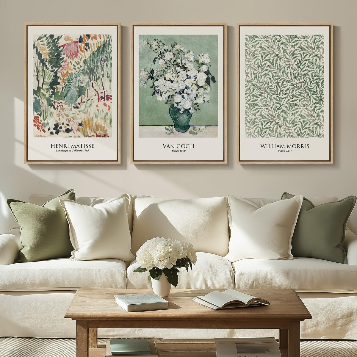 Framed Vintage William Morris Boho Canvas Wall Art for Living Room, 3 Piece