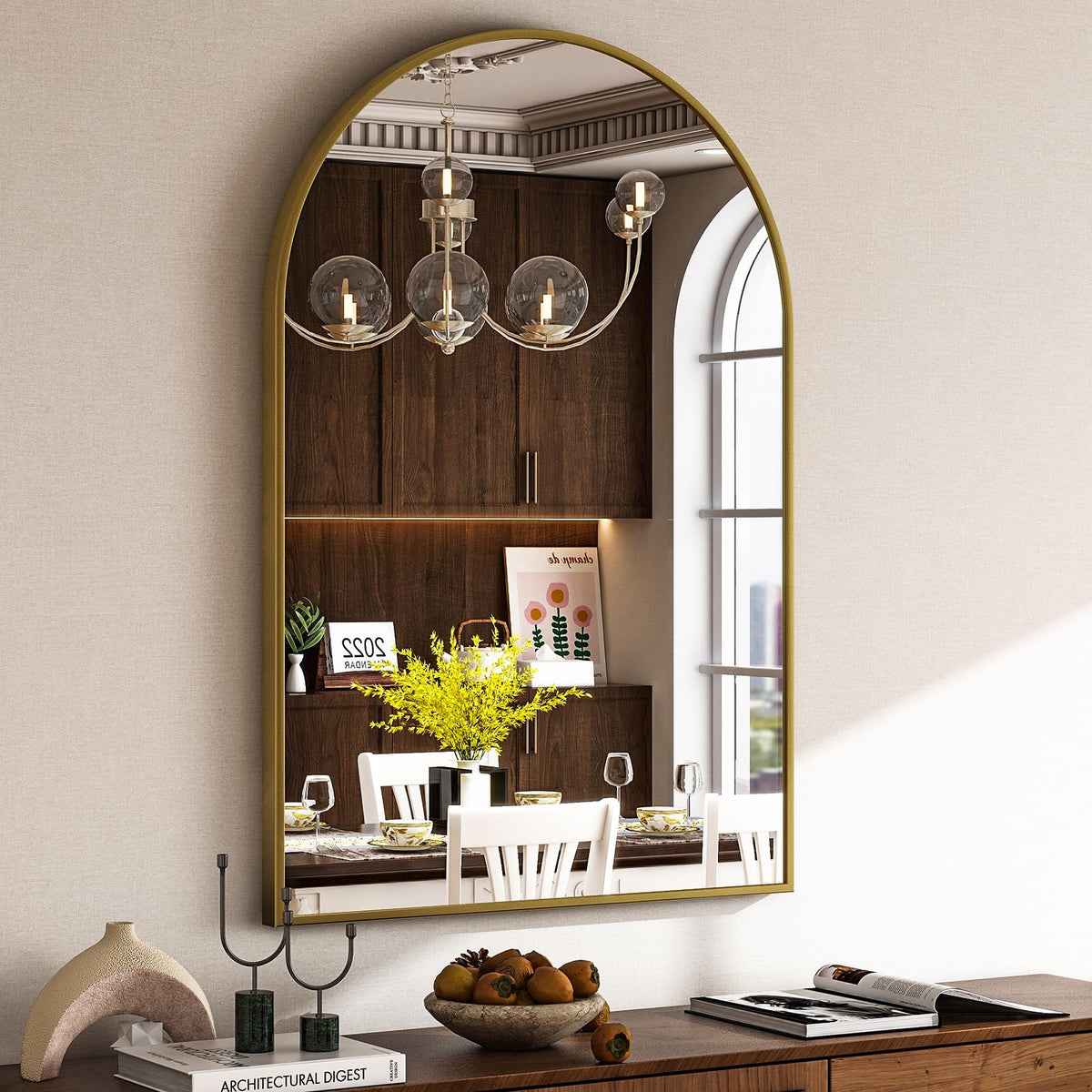 HARRITPURE Arched Wall Mirror 24"x36" Black Metal Frame Vanity Mirrors