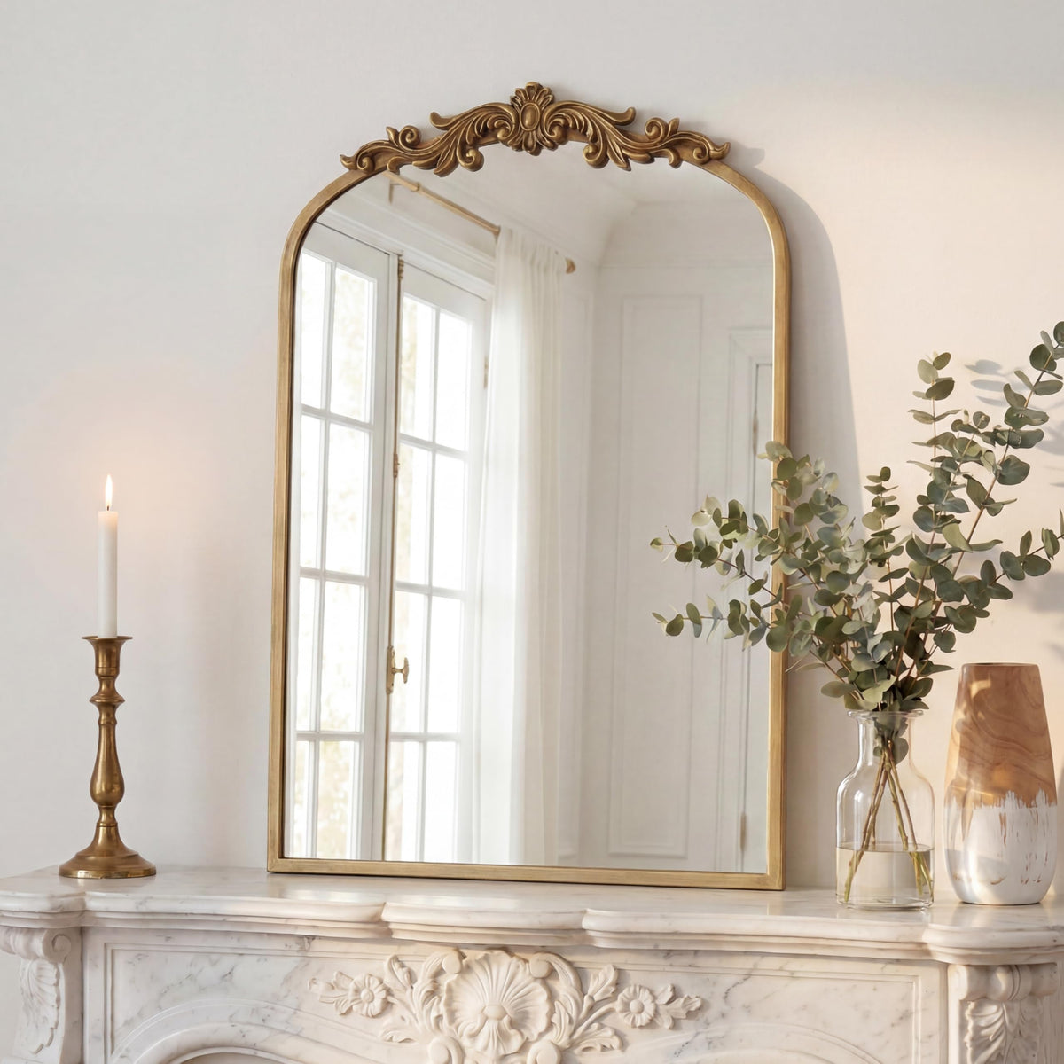 PERFNIQUE Vintage Mirror, 30" X 19" Gold Arched Antique Baroque Mirror